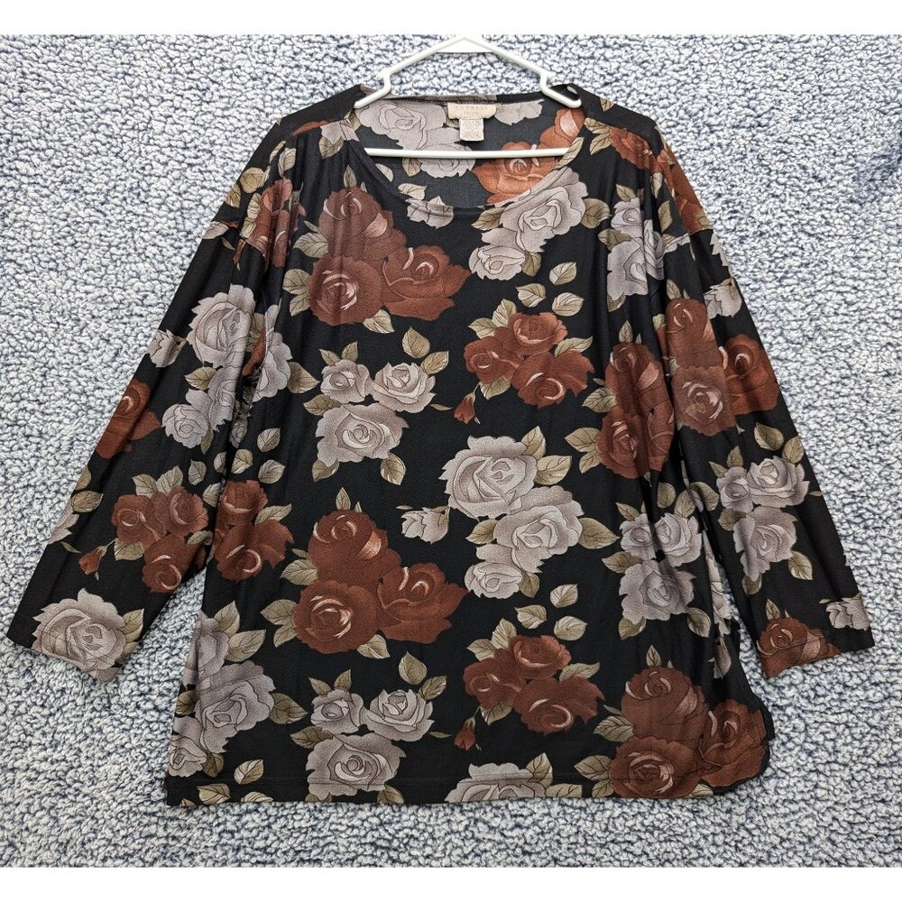 VTG Express Top Size M Boho 90s Dark Floral Fairy Grunge Relaxed Fit Goth Black